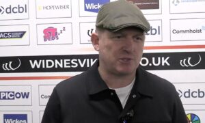 Widnes Vikings coach Allan Coleman being interviewed after a match