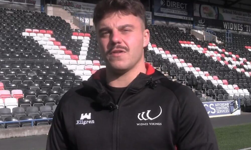 Sam Wilde being interviewed at Widnes Vikings' DCBL Stadium